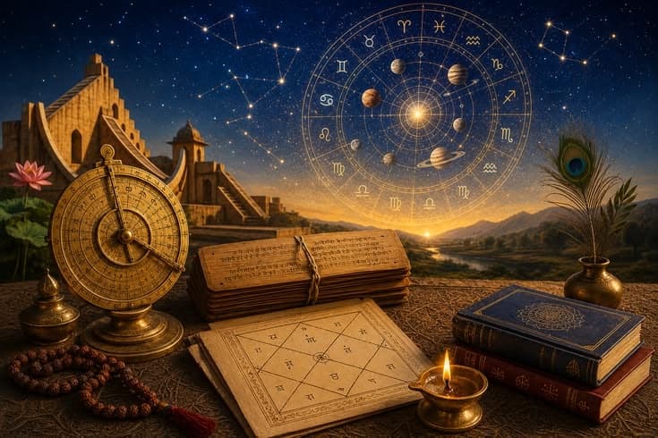 Jyotish tools, kundli, and celestial zodiac wheel — Vimshottari dasha periods explained simply