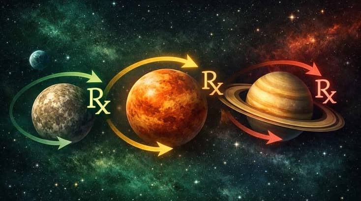 Planets with retrograde Rx symbols — vakri grahas in Vedic astrology explained calmly